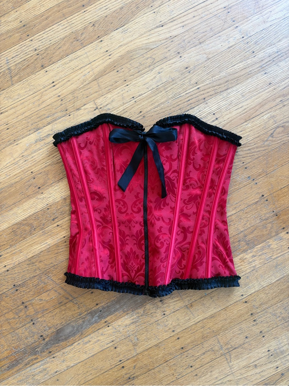 SHIRLEY OF HOLLYWOOD Vintage 90s Red Jacquard Cotton Corset